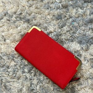 Red and Gold wallet/ clutch with credit card holders and zip compartment